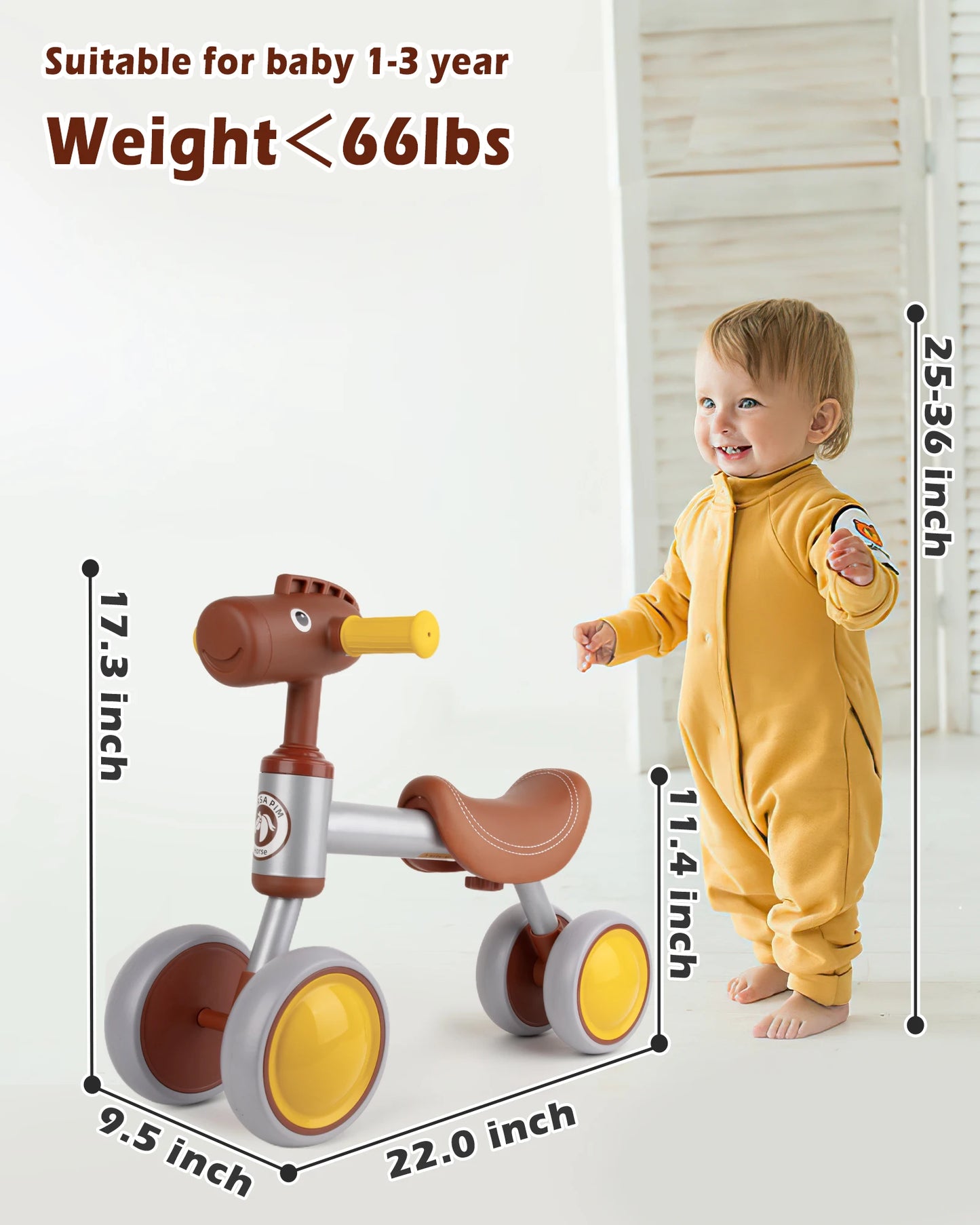 دراجة توازن للأطفال من عمر 1 إلى 2 سنة، دراجة أطفال بأربع عجلات، دراجة خارجية، سيارة لعب للأطفال من عمر 10 إلى 36 شهرًا، أول دراجة ب