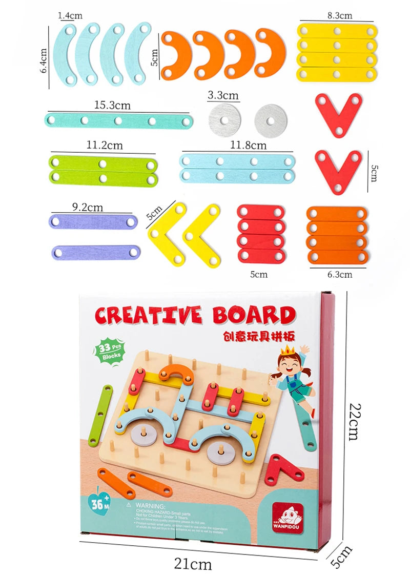 Nail Board Puzzle Geometric Graphics With Cards