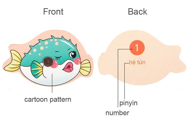 ألعاب صيد السمك الخشبية المغناطيسية من مونتيسوري للأطفال، ألعاب تعليمية تفاعلية مع الوالدين والطفل، ألعاب الأسماك الإدراكية للحياة البحرية