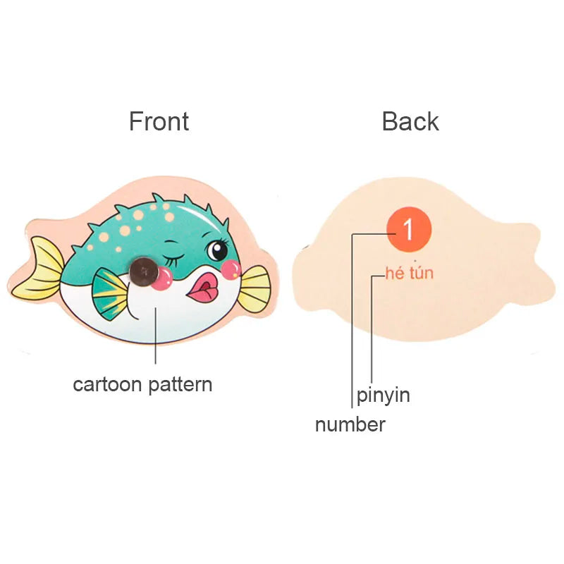 ألعاب صيد السمك الخشبية المغناطيسية من مونتيسوري للأطفال، ألعاب تعليمية تفاعلية مع الوالدين والطفل، ألعاب الأسماك الإدراكية للحياة البحرية
