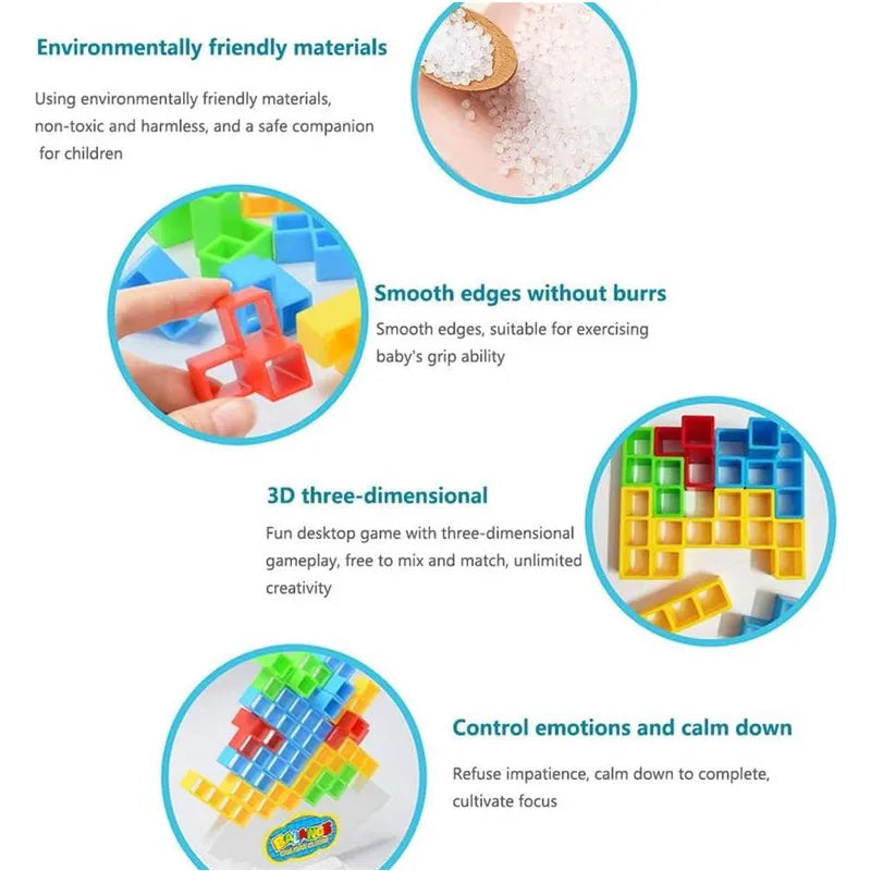 لعبة برج التيترا - مكعبات التكديس - مكعبات البناء - لوحة الألغاز المتوازنة - مكعبات التجميع - ألعاب تعليمية للأطفال والكبار