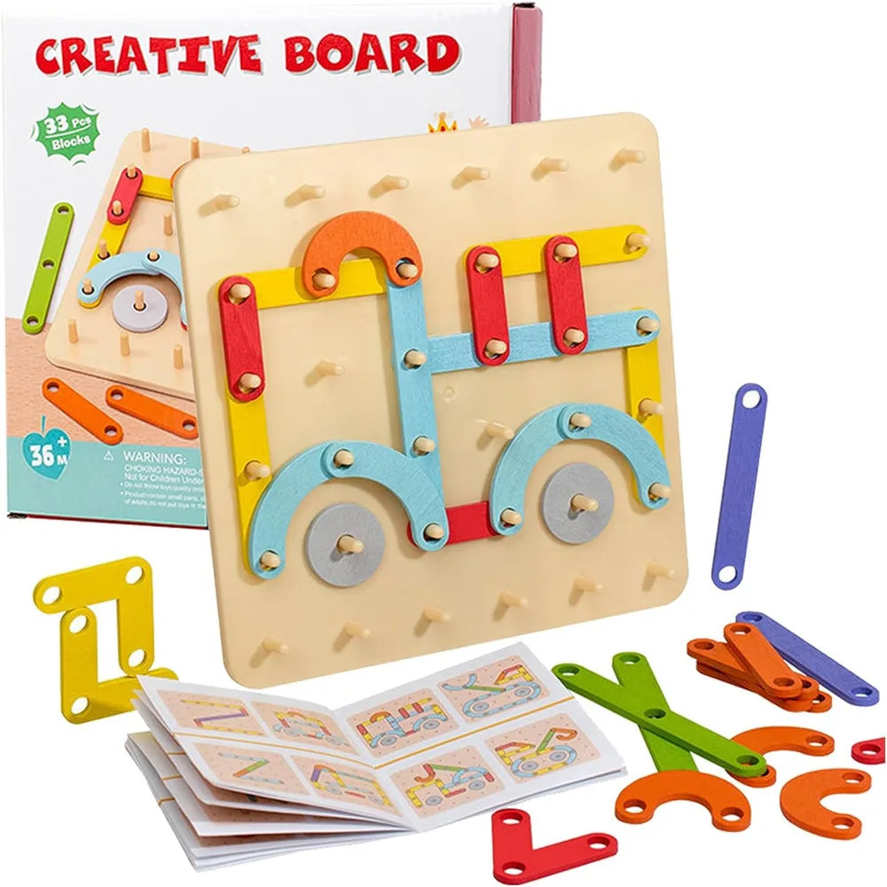 Nail Board Puzzle Geometric Graphics With Cards